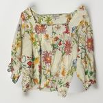 Laura Ashley Linen Large Floral Peasant Top Puff 3/4 Sleeve Blouse Ditsy Girly Photo 0