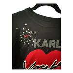 Karl Lagerfeld  Paris Petite Medium Beaded Heart Logo Sweater Top Black PM Photo 4