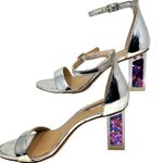 KIVAH Metallic Silver Block Acrylic Heels Filled With Sequins ~ Women's Size 9 Photo 4