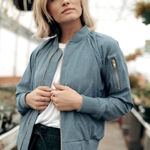 ALBION FIT Albion Women's Blue Bomber Jacket Size Medium Photo 0