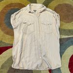 Aerie Light Pink Beige Cap Sleeve Oversized Button Down Blouse Top Shirt Small Photo 0