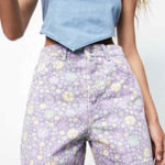 ZARA  Women's Lavender Floral High-Waisted Shorts Photo 0