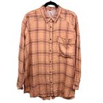 Free People No Limits Boho Plaid Linen Button Up Shirt L Photo 3