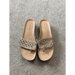 Donald Pliner Thongs Slide Sandals Gal Gold Shimmer Leather‎ Low Wedge 9.5 Photo 2