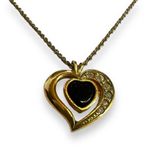 Vintage Avon Womens Heart Pedant Necklace Parure Onyx and Rhinestone Gold Black Photo 4
