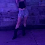 SheIn Gray Rhinestone Fringe Hem Ripped Shorts Photo 5