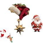 Santa Hat Brooch Pin Whimsical New Christmas Dangle Star Holly Berry Le… Red Photo 4