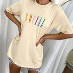 SheIn Womens Short Sleeve Crew Neck Embroidered Letters Social Size Medium Photo 1