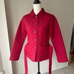 Van Heusen Red Quilted Winter Jacket With Tie Belt Size Small Cropped Stylish Photo 10