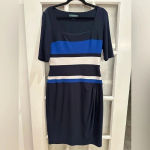Ralph Lauren LRL Lauren Navy Royal White Color-block Cocktail Midi Dress Size 10 Photo 8