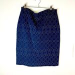 Leota Pencil Skirt Large Navy Geometric Diamond Stretch Knit 22.5” Photo 1