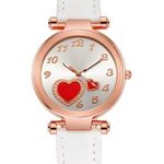 Elegant Love Heart Design Wrist Watch for Women White Strap Silver Dial Photo 1
