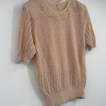 VTG SS Knit Sweater Crochet Detail Blush Pink Feminine Size M Photo 1