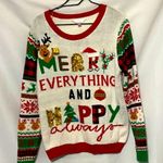 No Boundaries  Junior size XL Merry Everything Sweater - Red, Green, Gold, White Photo 0