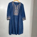J Jill Denim Chambray‎ Boho Dress Embroidered Peasant Pockets Blue Small Tall Photo 1