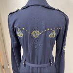 Military Style Chic Navy Trench Coat with Gold Buttons Medium Blue Photo 5