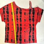 SheIn  Tie Dye Asymmetrical Neck Cut Out Tee Red Black Summer Top Casual Size Med Photo 2