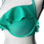 Aerie  Nina Polka Dot Ruffle Halter Padded Bikini Top 36D Green Retro Swimwear Photo 1