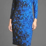 CHAPS  Ruched Long Sleeve Sheath Dress Womens XL Blue Black Floral Party Dressy Photo 0