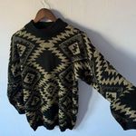Vintage 1980s metallic sweater gladysbagley small gold black modern zigzag aztec Photo 0