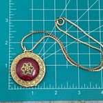 Vintage Burgundy Enamel Faux Mini Pearl Flower Ornate Gold Photo 6