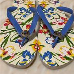Tory Burch Womens Iris Blue Floral Painted Flip Flops Eva Sole Size 10 NEW Photo 0