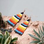 1 Pair Of Bohemian Native American Style Ethnic Glass‎ Beaded Earrings Photo 3