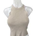 Kourt Women's Beige Sleeveless Ribbed Knit High Neck Cropped Tank Top Size S Photo 0