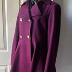 Liz Baker Liz Claiborne Burgundy Pea Coat with Gold Buttons Photo 4