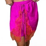 Free People Pink and orange silky lace tie waist mini skirt #festivalvibes Photo 5