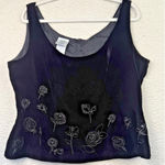 Laura Ashley  Tank Top Womens 14 Velvet Whimsygoth Floral Embroidered 90s Y2K Photo 0