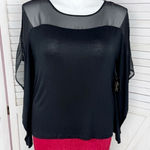 Thalia Sodi Sheer Shoulder Draped Batwing Sleeve Shirt Black Large Photo 0