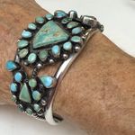 Navajo Indian 70 grams Sterling Silver Turquoise Cluster Bracelet Signed Photo 15