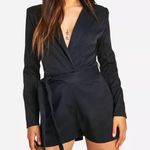 Glam Shimmery Silk Blazer Romper Black Large Photo 0