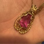 14k Gold 1/20 Filled Necklace Filigree Pendant W/ Pink Stone Ornate Delicate Photo 5