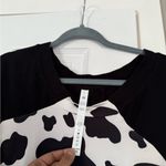 Reworked Clothing Cow Print Fringe Long Sleeve Top Rodeo Western Cowgirl Black Photo 4