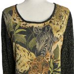 Metallic Safari Print Silk Blend Sweater L Black Loose Knit Sleeve Zebra Leopard Size L Photo 1