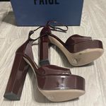 Paige Burgundy Patent Leather Platform Block Heel Sandals Worn Once 7 1/2 Photo 2