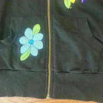 Embroidered Birds Floral Artisanal Zip Up Hoodie size Medium Black Photo 9