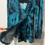 Bob Mackie Vintage wearable art wrap shirt y2k Black Blue Beaded V Neck Long L Photo 7