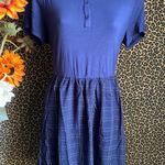 Doe & Rae ✅3/$30✅ NWT Blue Navy Rayon 3 Button Pullover Plaid Dress NWT | LARGE | Photo 1