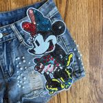 Minnie mouse sequence and pearl denim distressed shorts Size 27 Photo 1
