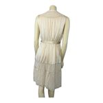 Hanii Y cream Silk sleeveless belted dress buttoned chest & lace size small Photo 4