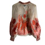 Karen Millen  Organdie Applique Buttoned Sheer Long Sleeve Sequined Blouse 4 Photo 8