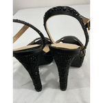 Thalia Sodi Womans Bridget Size 7.5 M Peep Toe Black Sequin Platform Sandals Photo 3