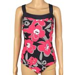 MiracleSuit Bold Flowers pink grey black square neck one piece swimsuit Size 14 Photo 0