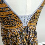 Free People Tank Top Lucky Coin Cropped Babydoll Floral Linen Blend Yellow Grey Photo 7