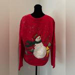 SEGUE Red Knit Snowman Xmas Christmas Holiday Cardigan Women’s Small Photo 3