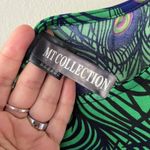 MT COLLECTION Sz XL Stretch Elbow Sleeve Top Blouse Peacock Print Waist Knot Green Photo 1