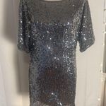 BKE Boutique Silver Sequin Mini Dress Short Sleeve Party Cocktail Size M Photo 0